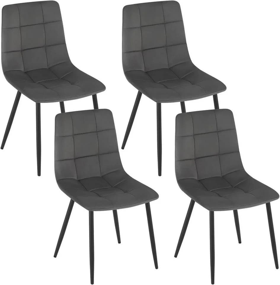 EUGAD Esszimmerstuhl 4er Set Samt Grau/Schwarz/Creme Metallbeine - Bild 2