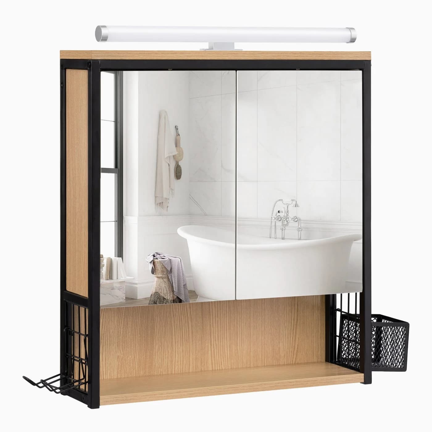 EUGAD Spiegelschrank mit LED-Beleuchtung Schwarz/Helle Eiche - Bild 2