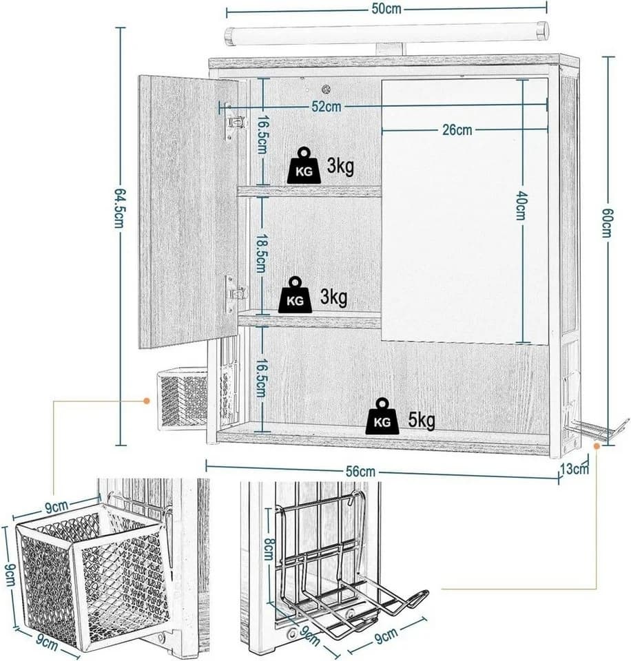 EUGAD Spiegelschrank mit LED-Beleuchtung Schwarz/Helle Eiche - Bild 3
