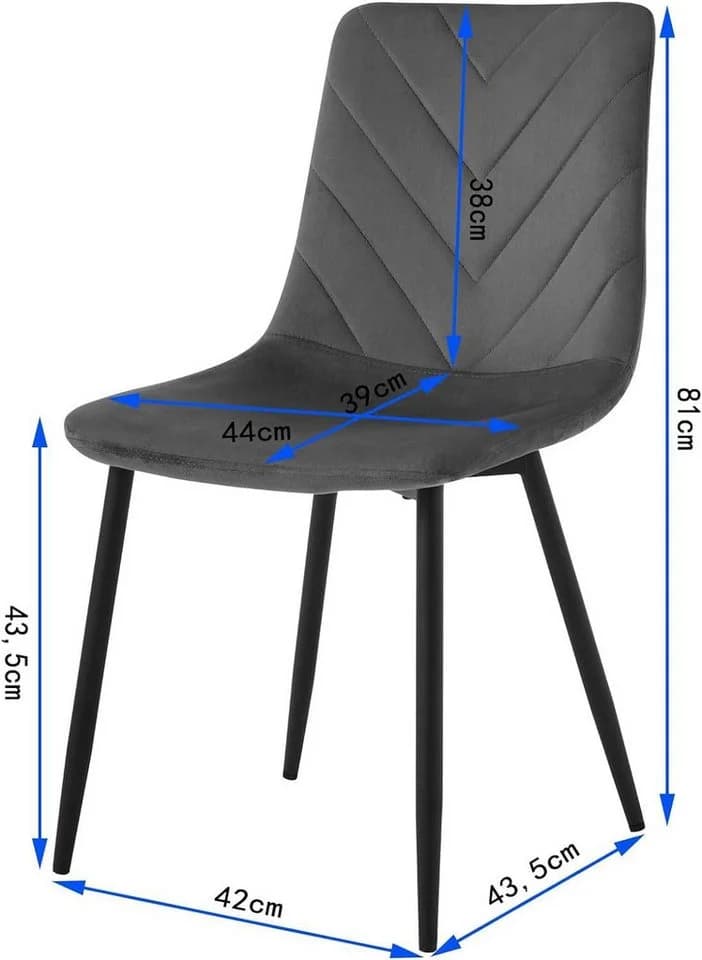 EUGAD Esszimmerstuhl 4er Set Samt Metallbeinen Grau Schwarz - Bild 3