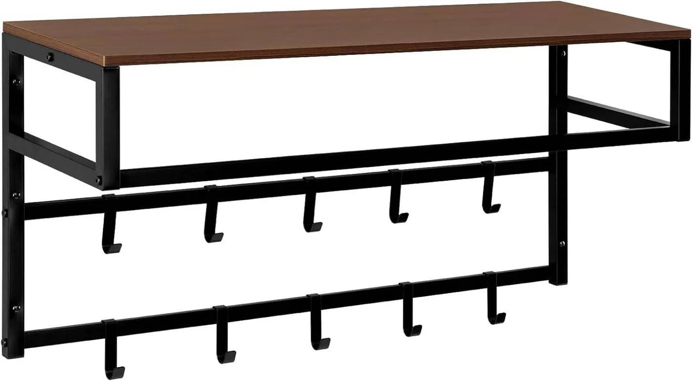 EUGAD Wandgarderobe mit Ablage und 10 Haken Schwarz-Braun - Bild 2