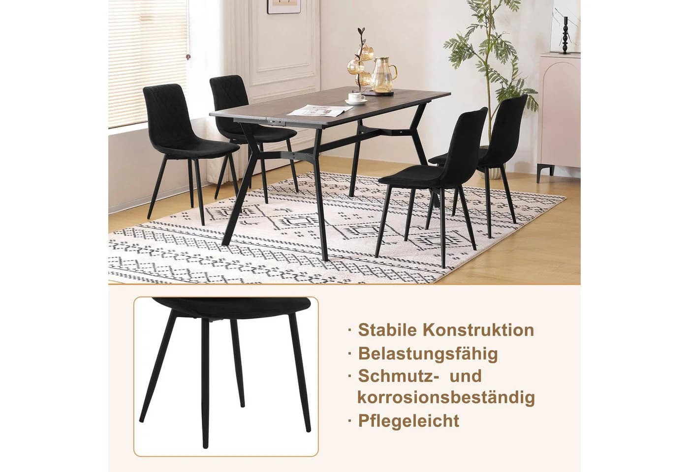 EUGAD Esszimmerstuhl 4er Set Schwarz Samt Polsterstuhl - Bild 4