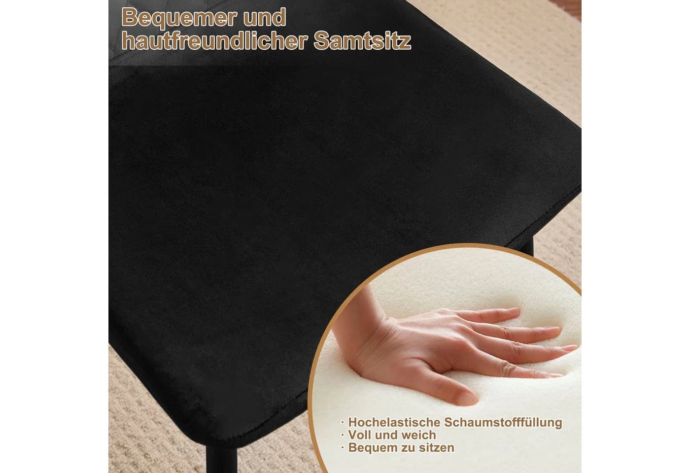 EUGAD Esszimmerstuhl 4er Set Schwarz Samt Polsterstuhl - Bild 5