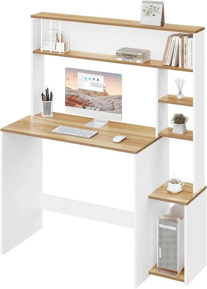EUGAD Schreibtisch mit 5-stufigem Bücherregal Weiß Eiche - Bild 2