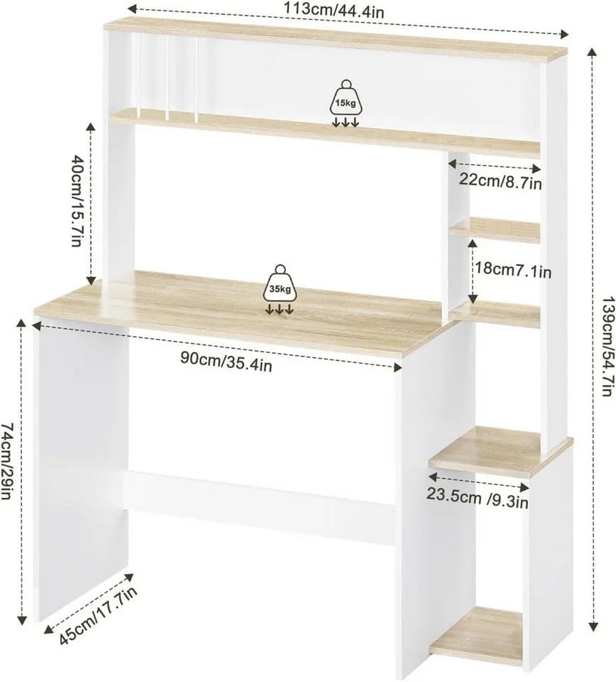EUGAD Schreibtisch mit 5-stufigem Bücherregal Weiß Eiche - Bild 3