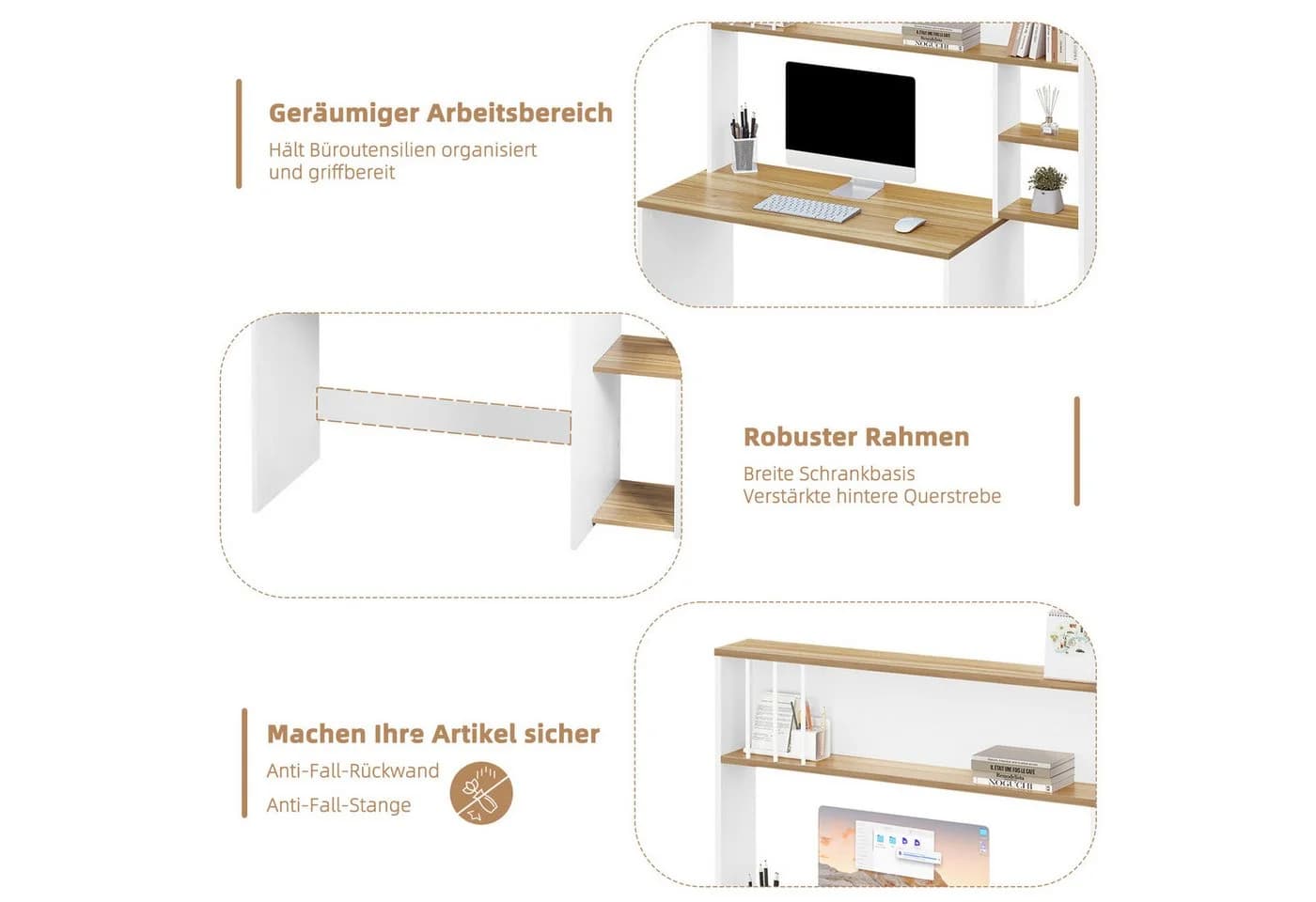 EUGAD Schreibtisch mit 5-stufigem Bücherregal Weiß Eiche - Bild 4
