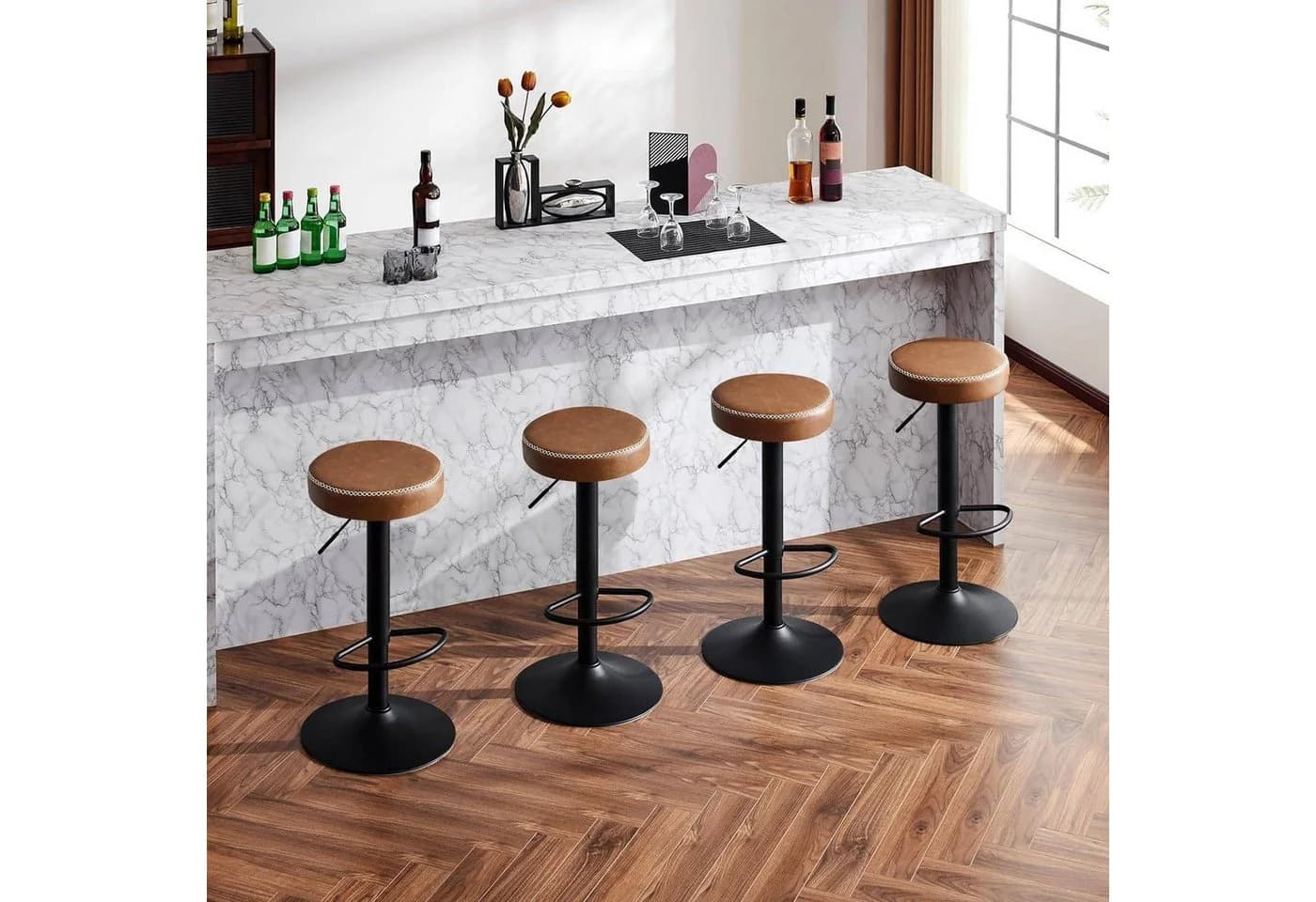EUGAD Barhocker Vintage Kunstleder Braun Höhenverstellbar