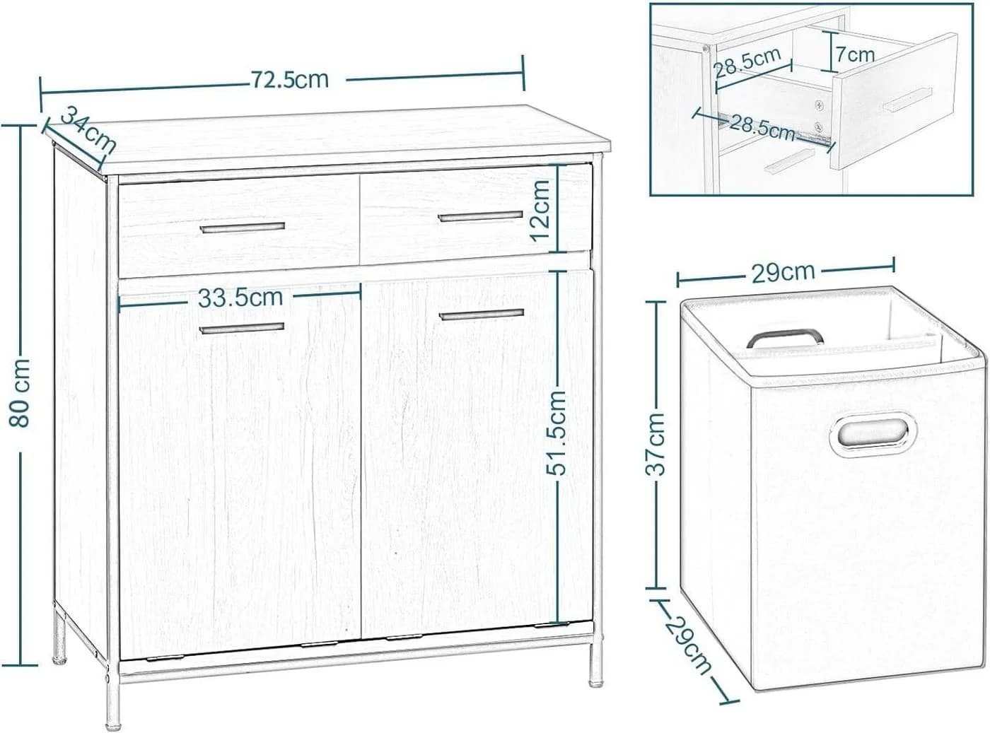 EUGAD Badkommode 1 St. Badezimmerschrank mit 2 faltbaren Wäschesäcken - Bild 3