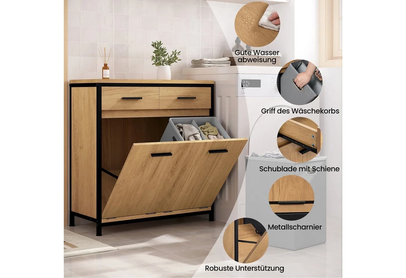 EUGAD Badkommode 1 St. Badezimmerschrank mit 2 faltbaren Wäschesäcken - Bild 5