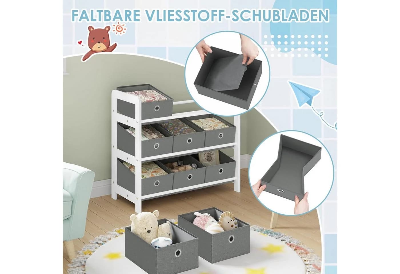 EUGAD Kinderregal 1-tlg. mit 9 Boxen Montessori Spielzeugregal - Bild 5