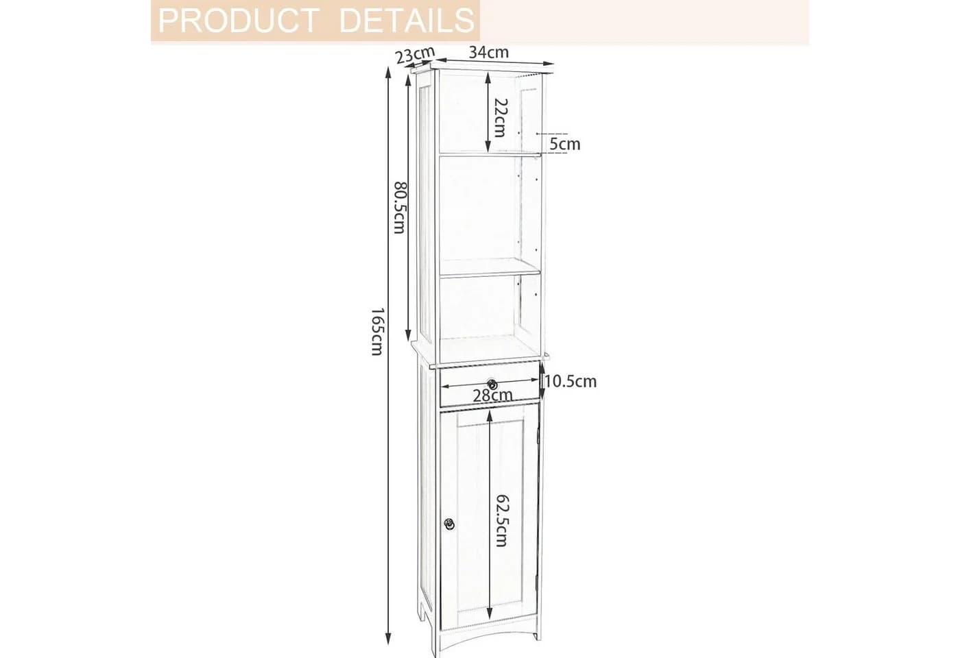 EUGAD Hochschrank Weiß mit Schublade und Tür - Bild 3