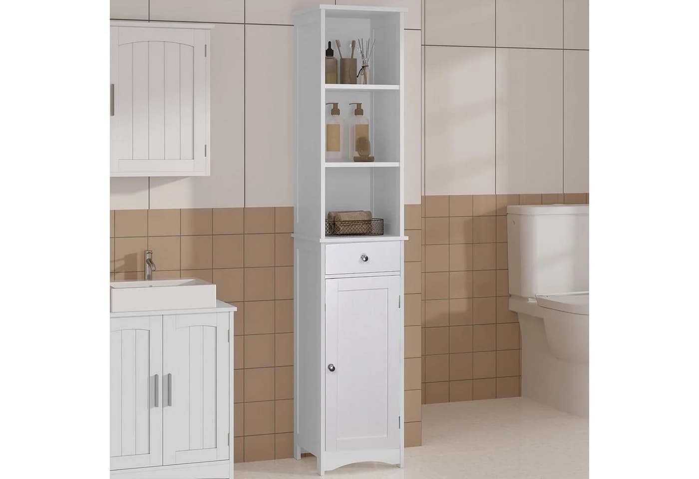 EUGAD Hochschrank Weiß mit Schublade und Tür - Bild 4