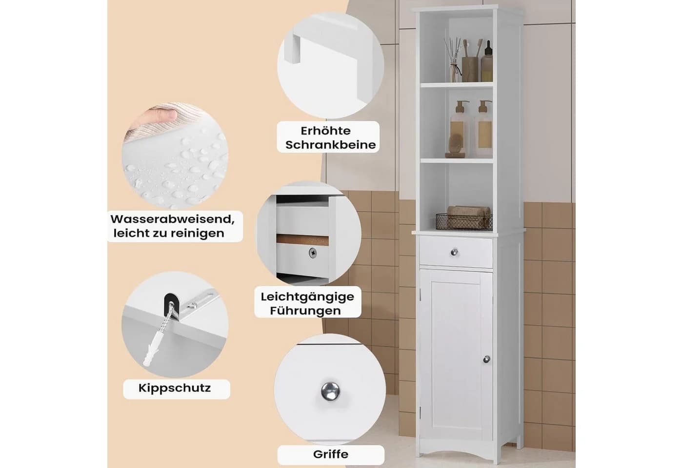 EUGAD Hochschrank Weiß mit Schublade und Tür - Bild 5