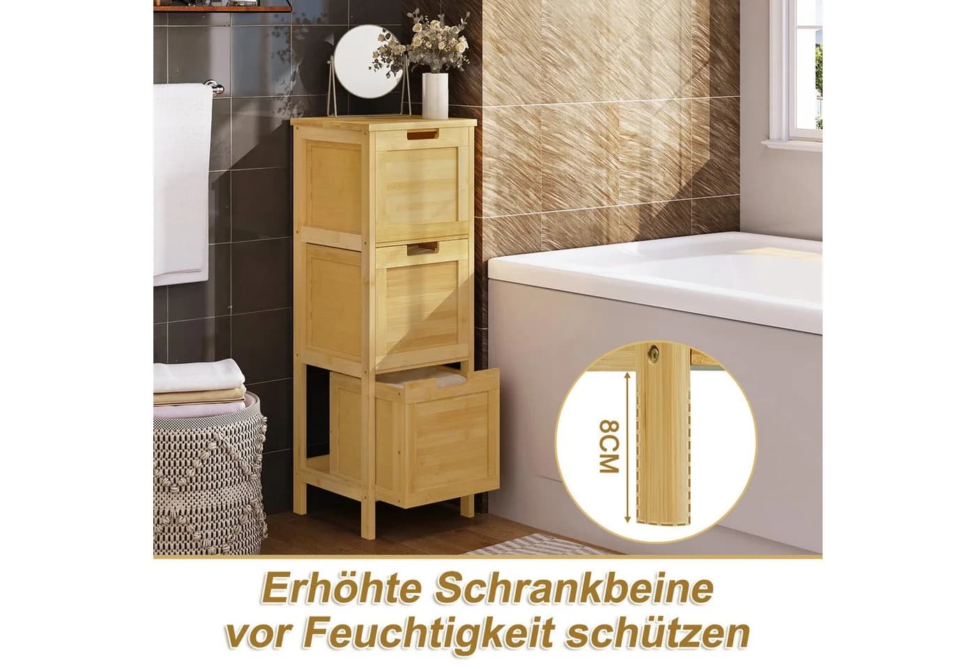 EUGAD Badkommode Bambus 3 Schubladen Natur - Bild 5