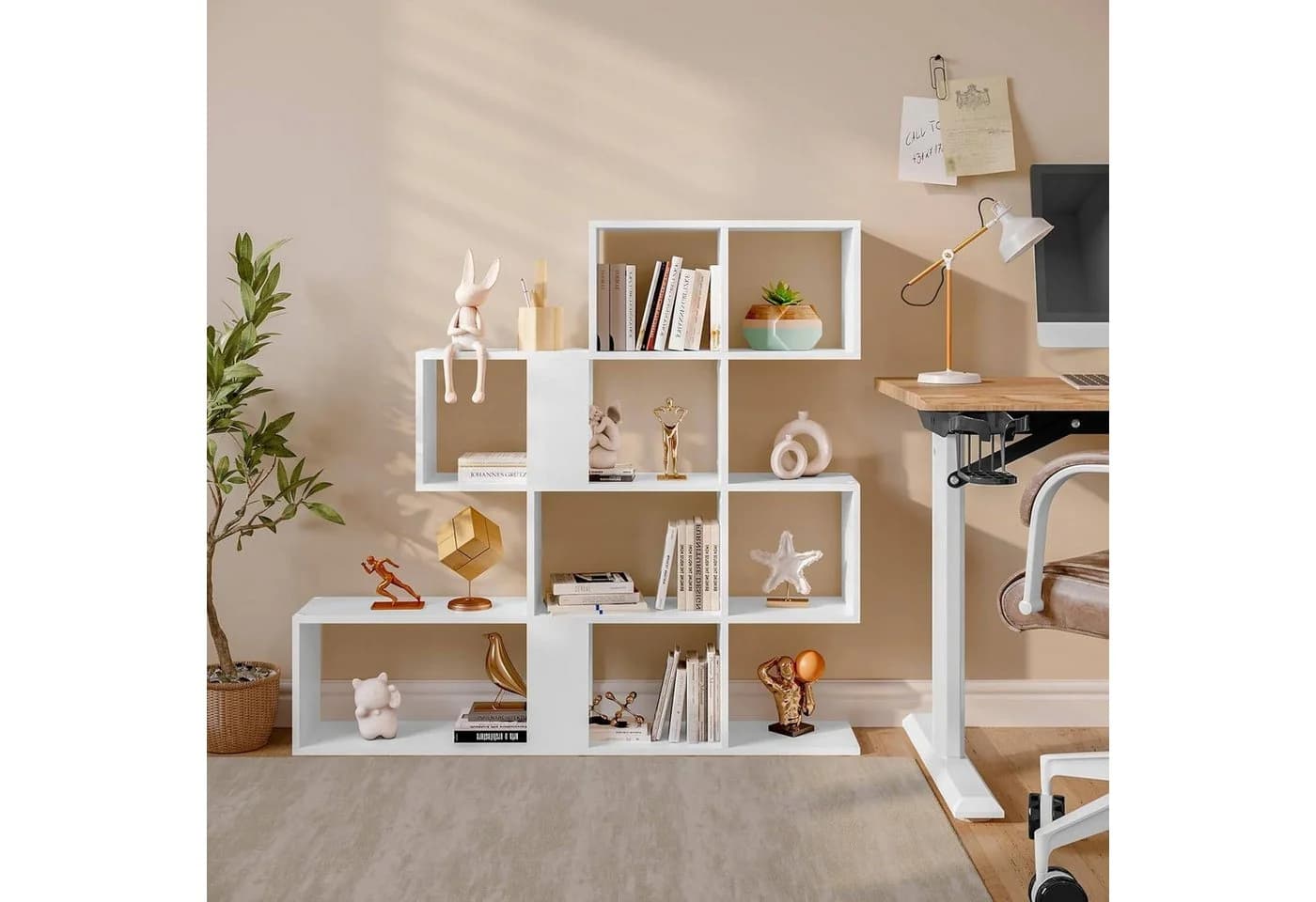 EUGAD Bücherregal 4 Ebenen 11 Fächer Weiß Skandinavisch - Bild 3