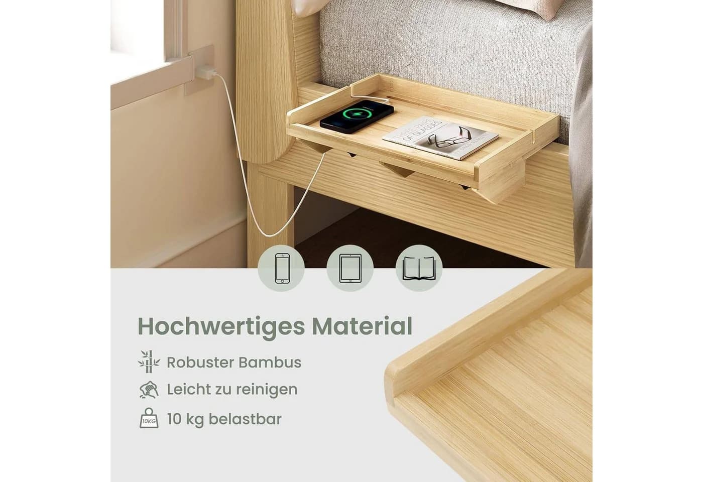EUGAD Nachttisch Bambus Bettablage - Bild 4