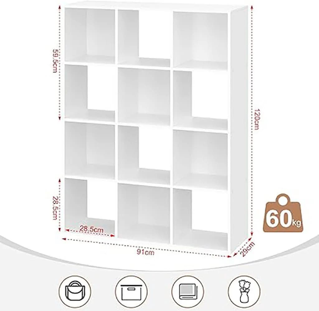 EUGAD Bücherregal 4 Ebenen 12 Fächer Weiß Skandinavisch - Bild 3