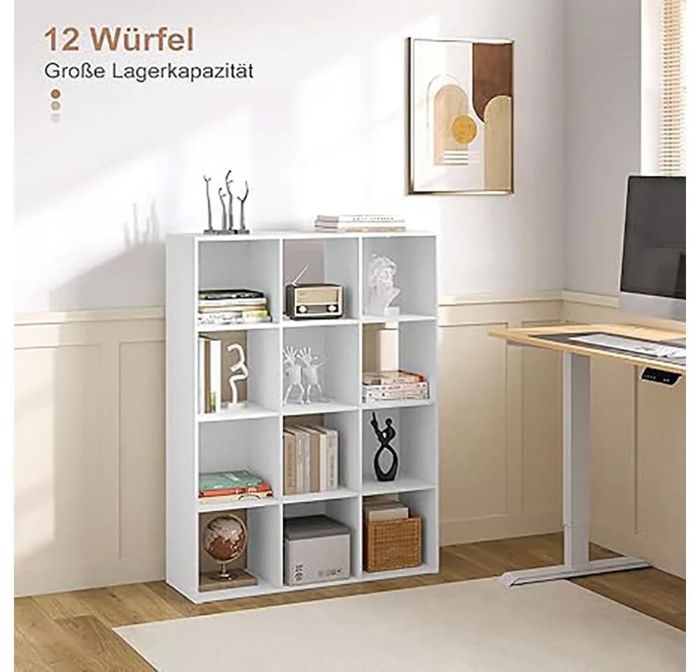 EUGAD Bücherregal 4 Ebenen 12 Fächer Weiß Skandinavisch - Bild 4
