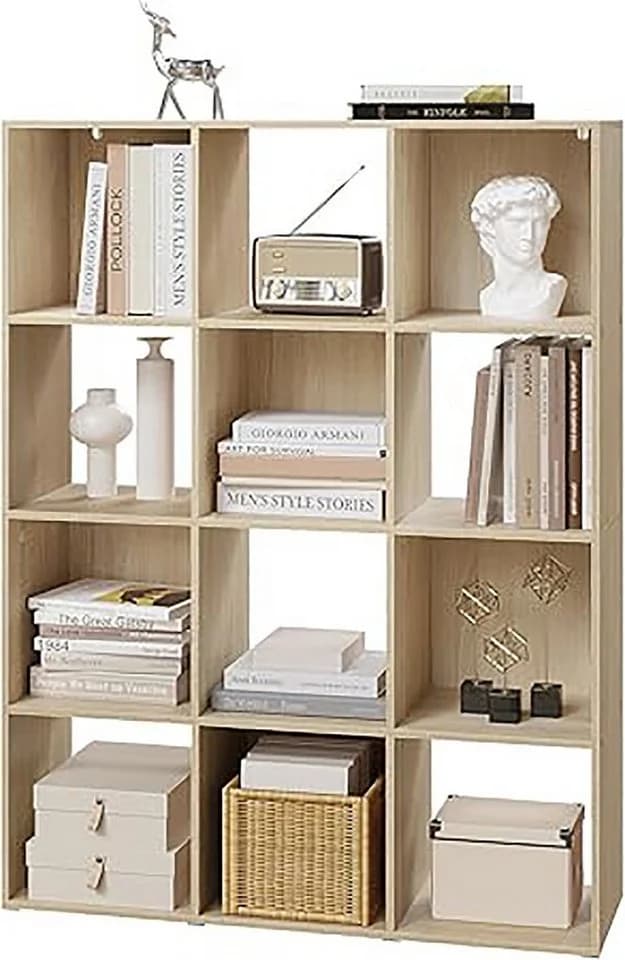 EUGAD Bücherregal 4 Ebenen 12 Fächer Weiß/Helleiche - Bild 2