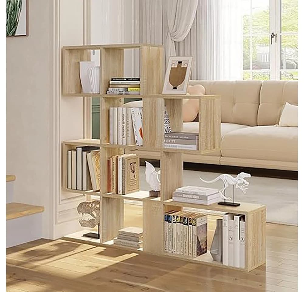 EUGAD Bücherregal 4 Ebenen 11 Fächer Weiß/Helle Eiche