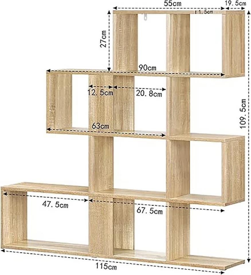 EUGAD Bücherregal 4 Ebenen 11 Fächer Weiß/Helle Eiche - Bild 3