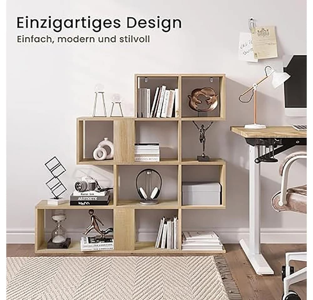 EUGAD Bücherregal 4 Ebenen 11 Fächer Weiß/Helle Eiche - Bild 4