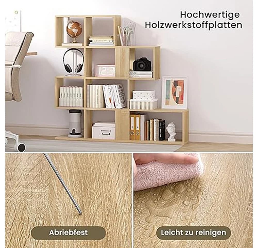 EUGAD Bücherregal 4 Ebenen 11 Fächer Weiß/Helle Eiche - Bild 5