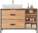 EUGAD Waschbeckenunterschrank 90cm Schwarz/Helle Eiche mit 2 Schubladen Bild 2