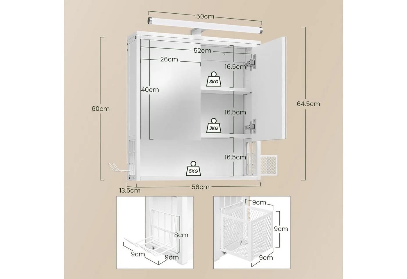 EUGAD Spiegelschrank mit LED-Beleuchtung Schwarz/Weiß - Bild 3