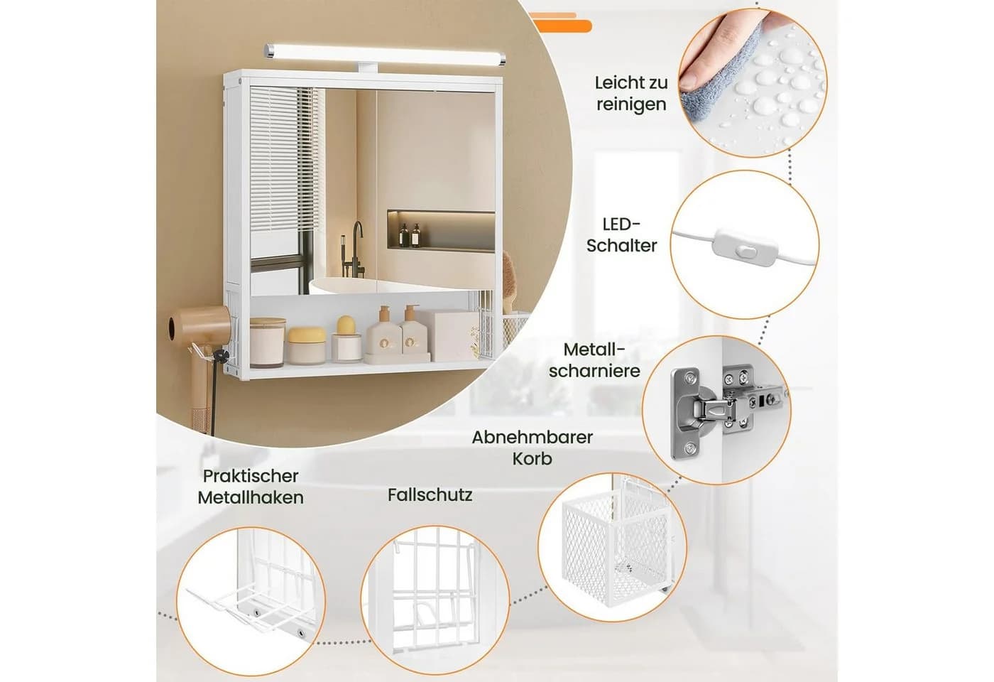 EUGAD Spiegelschrank mit LED-Beleuchtung Schwarz/Weiß - Bild 4
