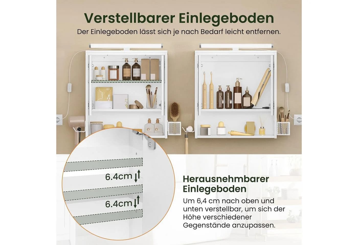EUGAD Spiegelschrank mit LED-Beleuchtung Schwarz/Weiß - Bild 5