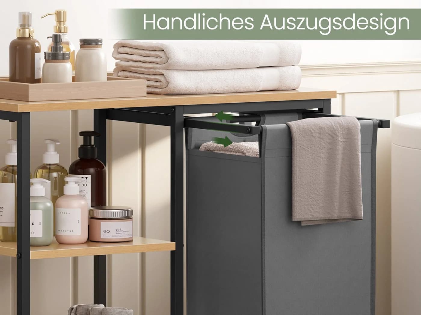 EUGAD Badregal mit Wäschekorb 4 Ablagen Schwarz Helle Eiche - Bild 4