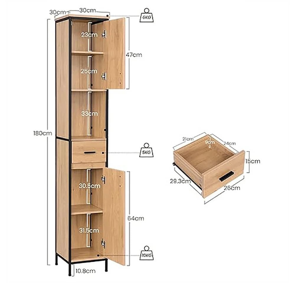 EUGAD Hochschrank mit 5 Fächern und Schublade Skandinavisch - Bild 3