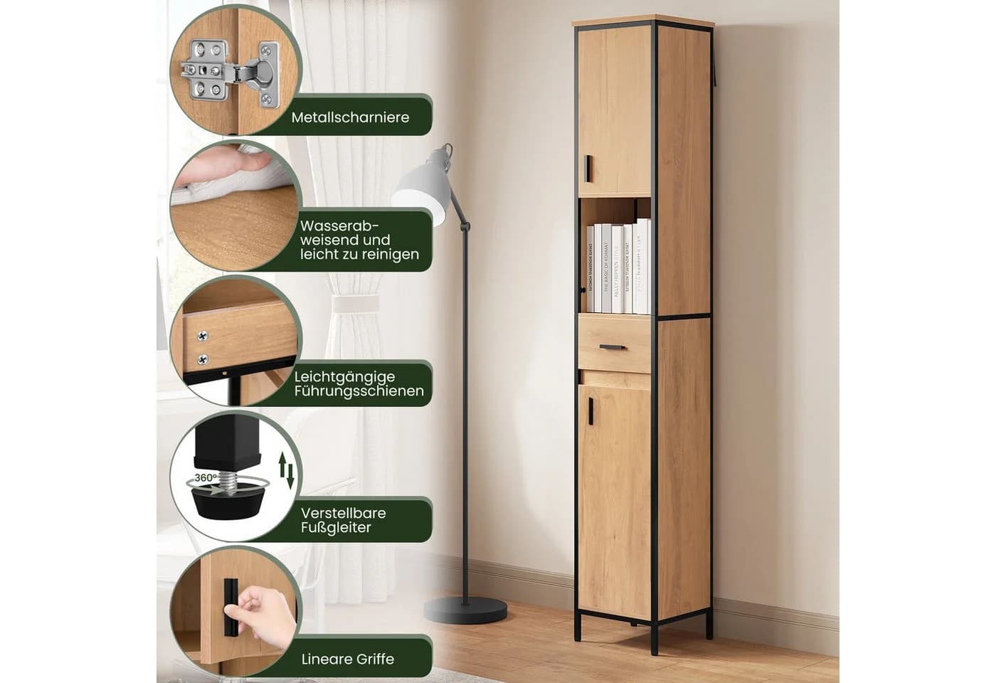 EUGAD Hochschrank mit 5 Fächern und Schublade Skandinavisch - Bild 4