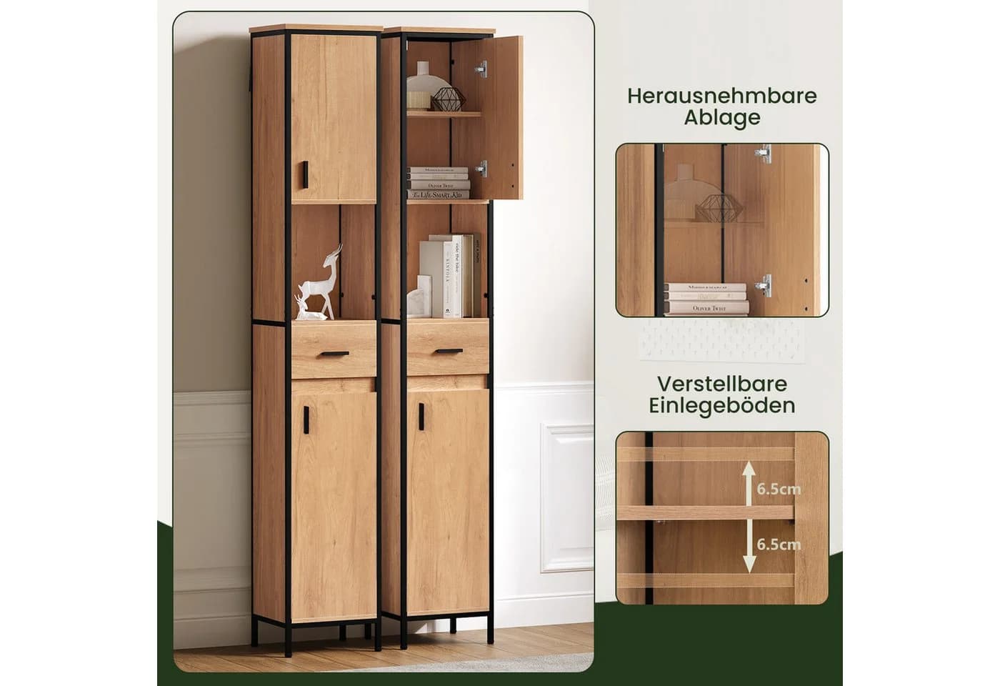 EUGAD Hochschrank mit 5 Fächern und Schublade Skandinavisch - Bild 5