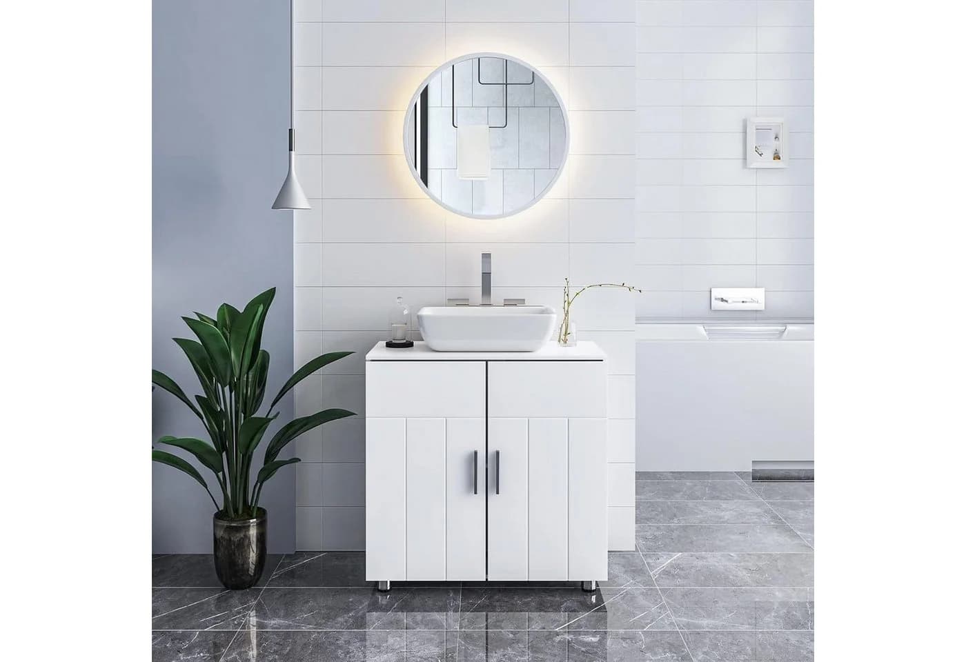 EUGAD Waschbeckenunterschrank Weiß Landhausstil MDF - Bild 3