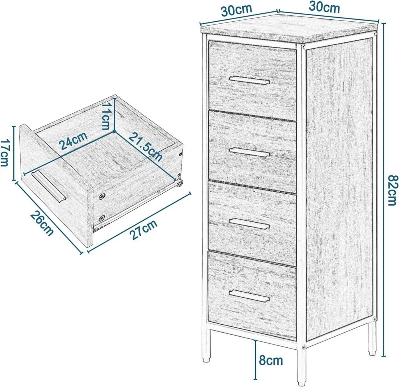 EUGAD Hochschrank mit 4 Schubladen Braun/Schwarz Metall - Bild 3