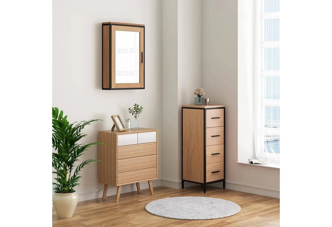 EUGAD Hochschrank mit 4 Schubladen Braun/Schwarz Metall - Bild 5
