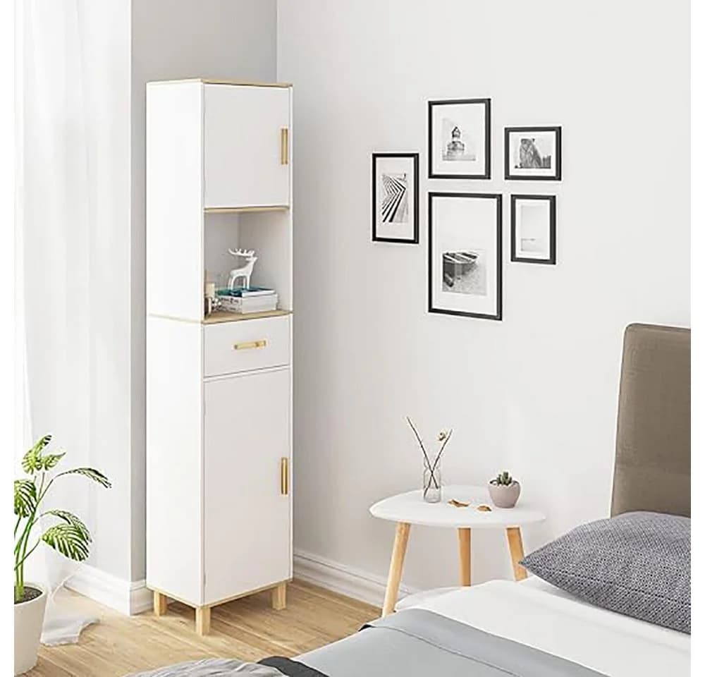 EUGAD Hochschrank Weiß 5 Fächer 1 Schublade Skandinavisch - Bild 4