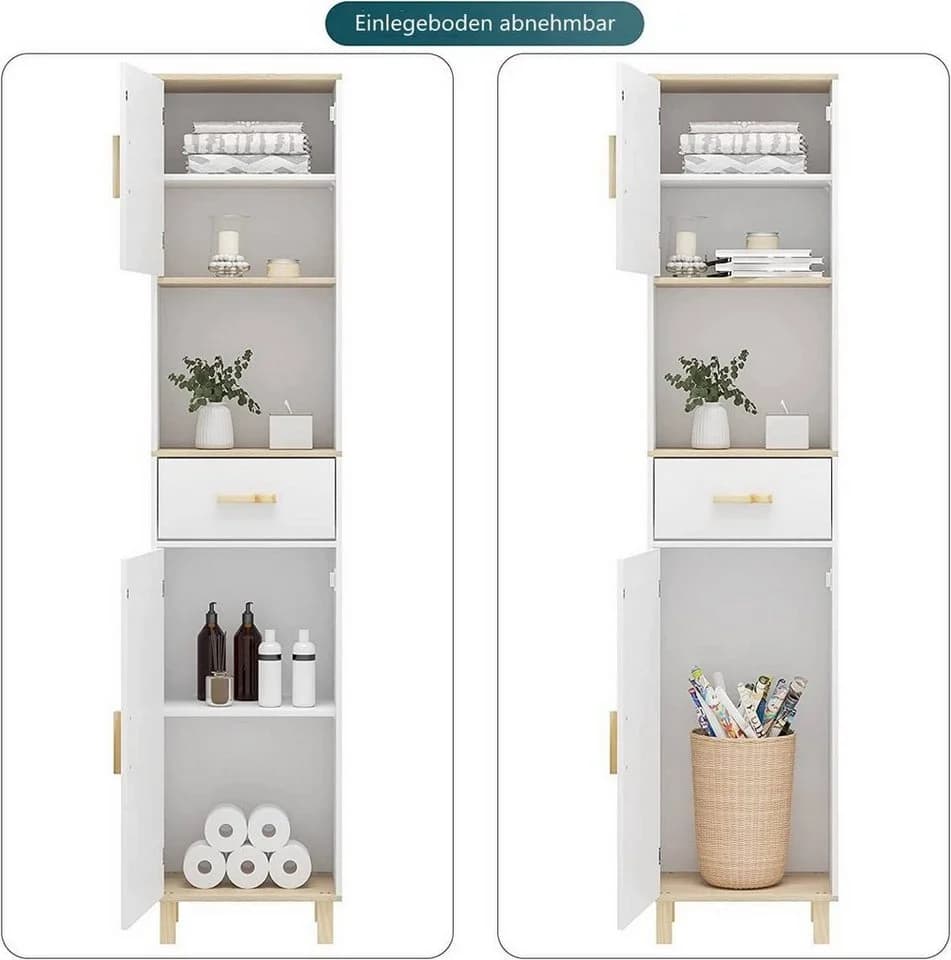 EUGAD Hochschrank Weiß 5 Fächer 1 Schublade Skandinavisch - Bild 5