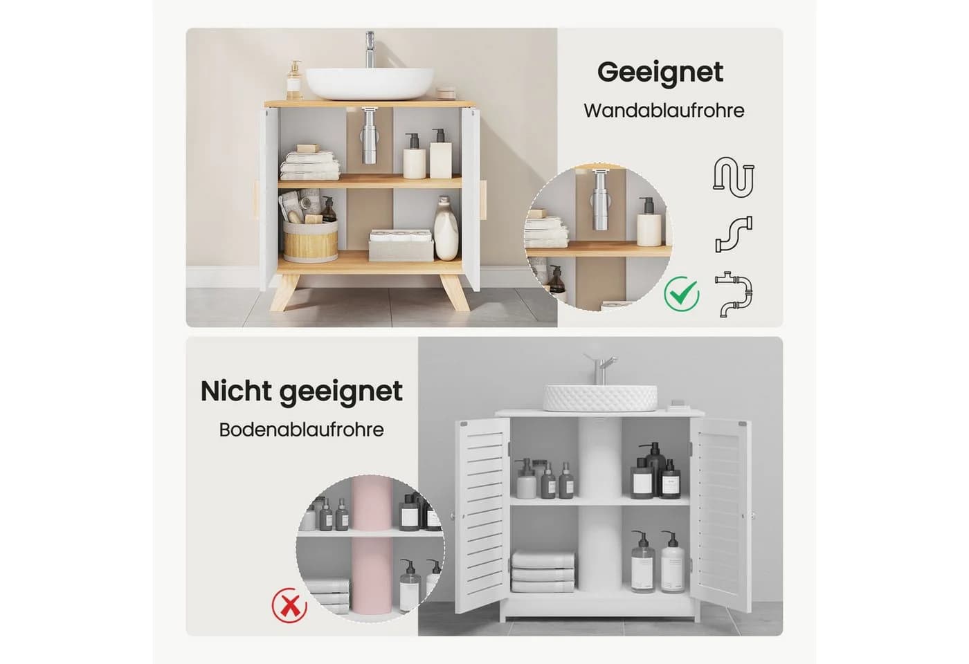 EUGAD Waschbeckenunterschrank Weiß mit 2 Türen - Bild 5