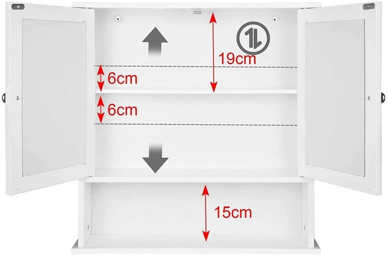 EUGAD Spiegelschrank Hängeschrank mit Tür Weiß/Grau - Bild 5