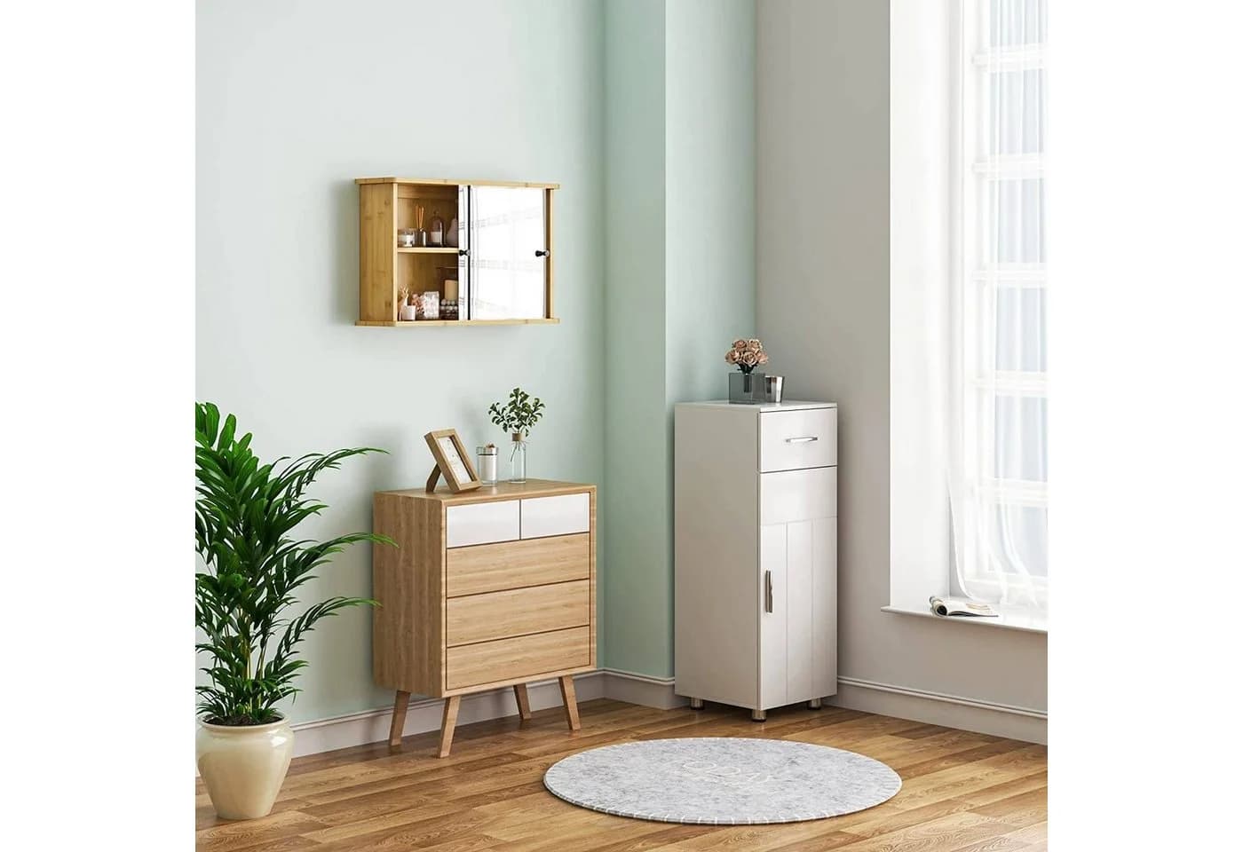 EUGAD Badezimmerspiegelschrank Bambus 55x35,5x14 cm