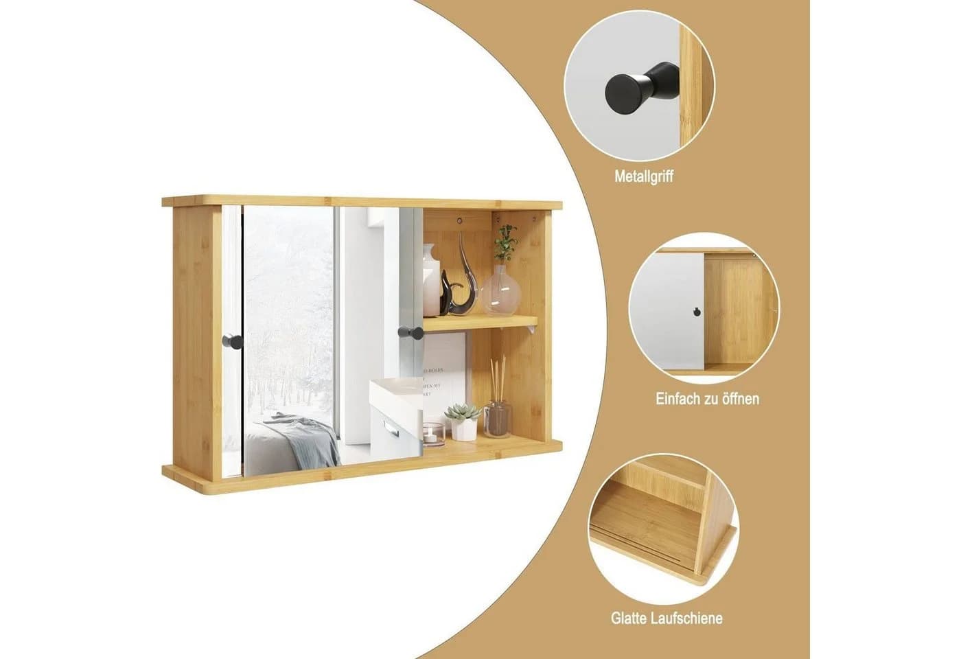 EUGAD Badezimmerspiegelschrank Bambus 55x35,5x14 cm - Bild 5