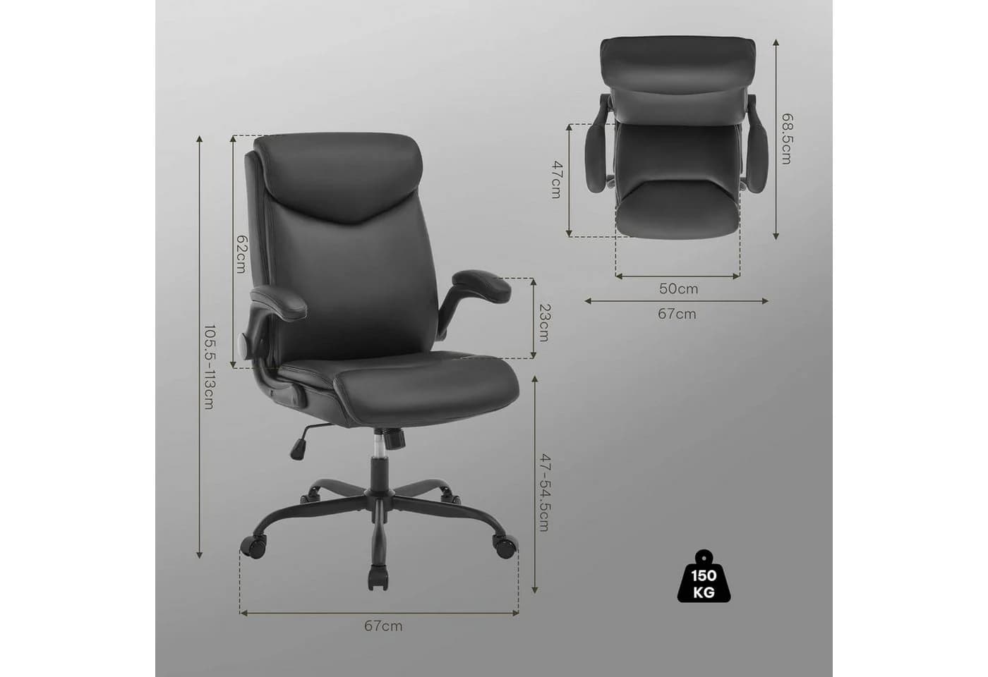 EUGAD Bürostuhl Schwarz mit Wippmechanik und hochklappbaren Armlehnen - Bild 3
