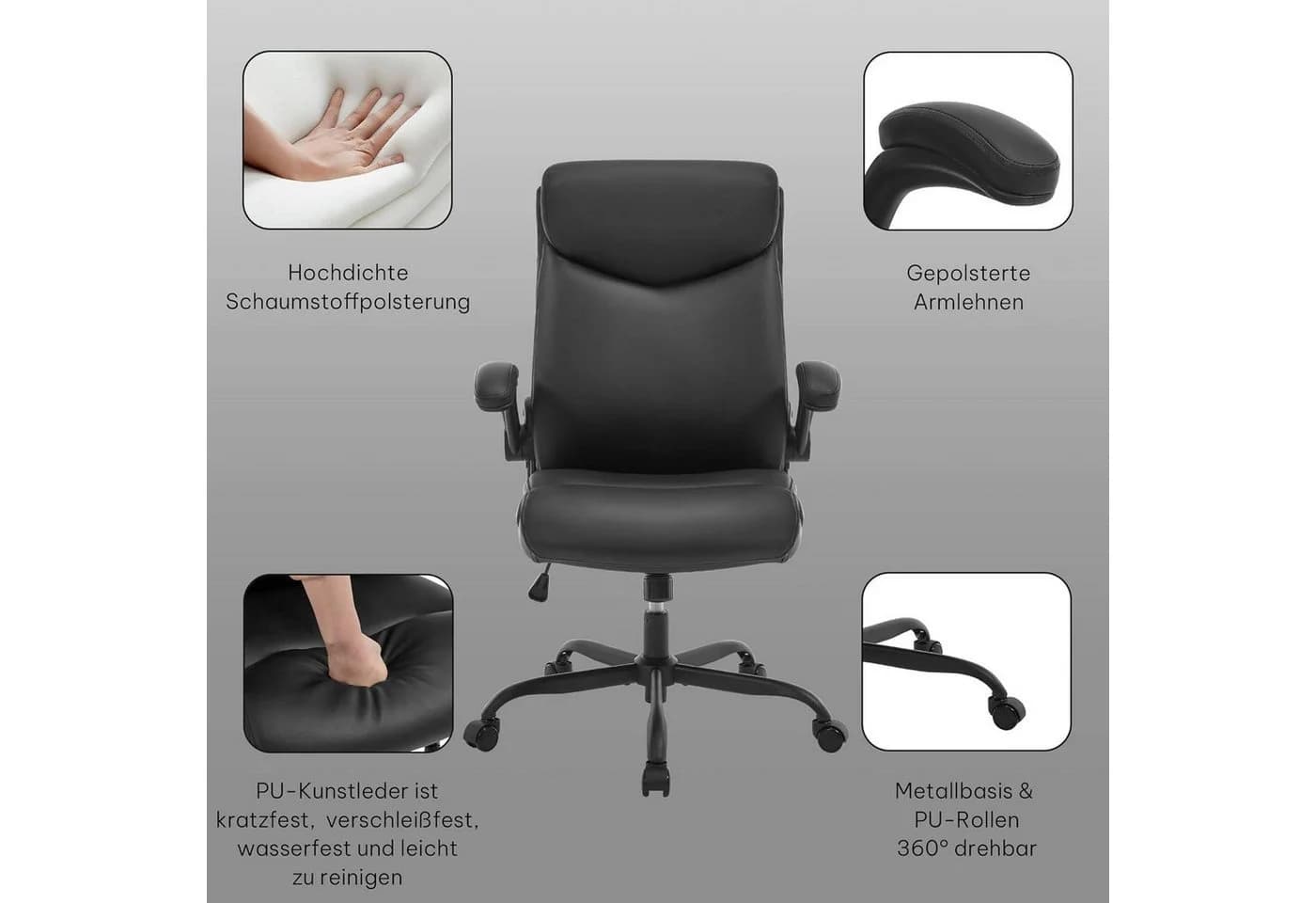 EUGAD Bürostuhl Schwarz mit Wippmechanik und hochklappbaren Armlehnen - Bild 4