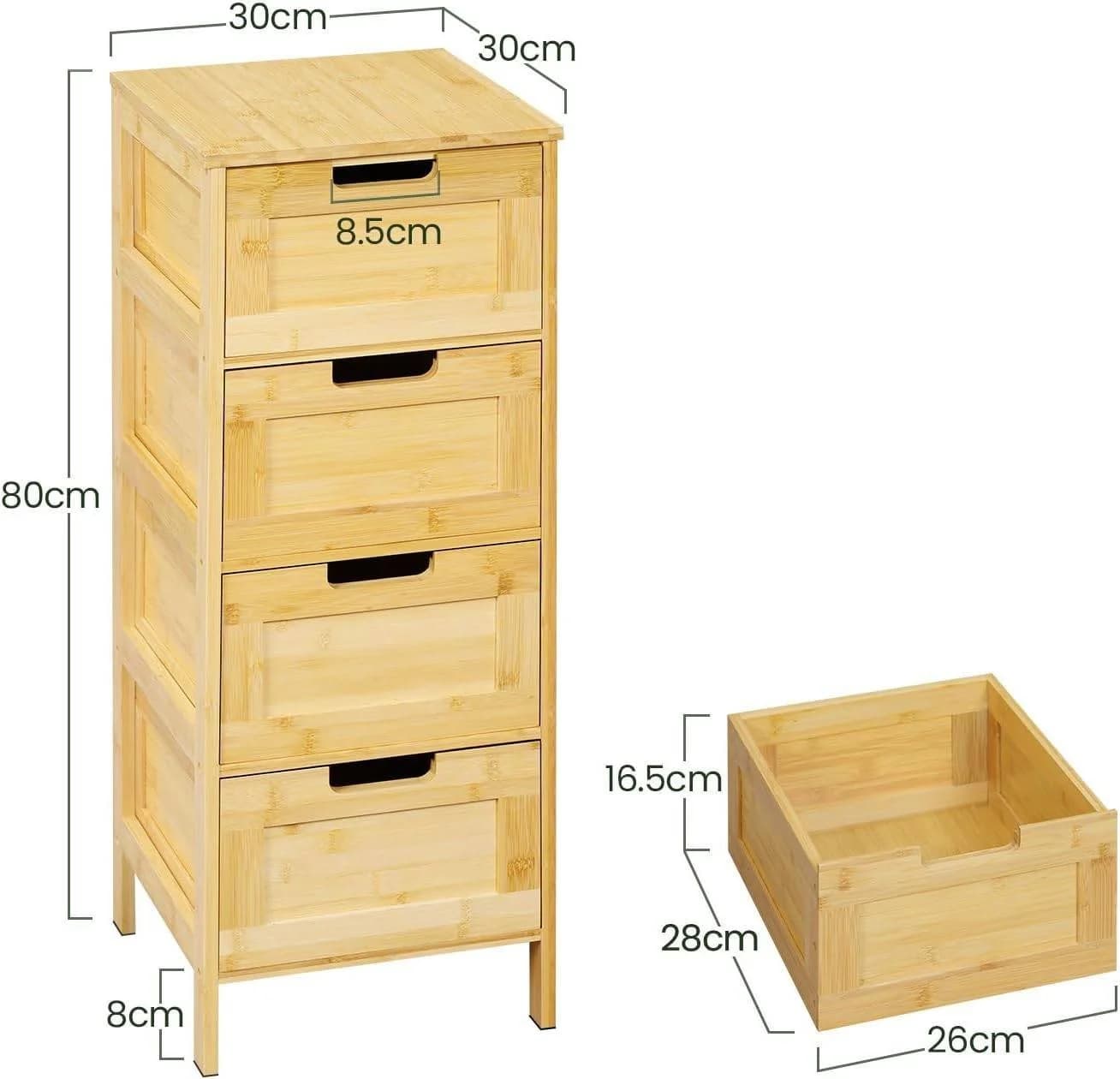EUGAD Badkommode Bambus 4 Schubladen 30x80x30 cm - Bild 3