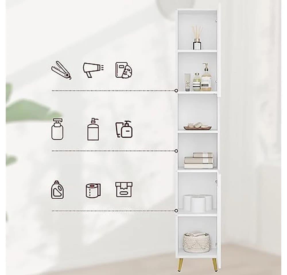 EUGAD Hochschrank Weiß mit 2 Türen und Metallbeinen - Bild 4