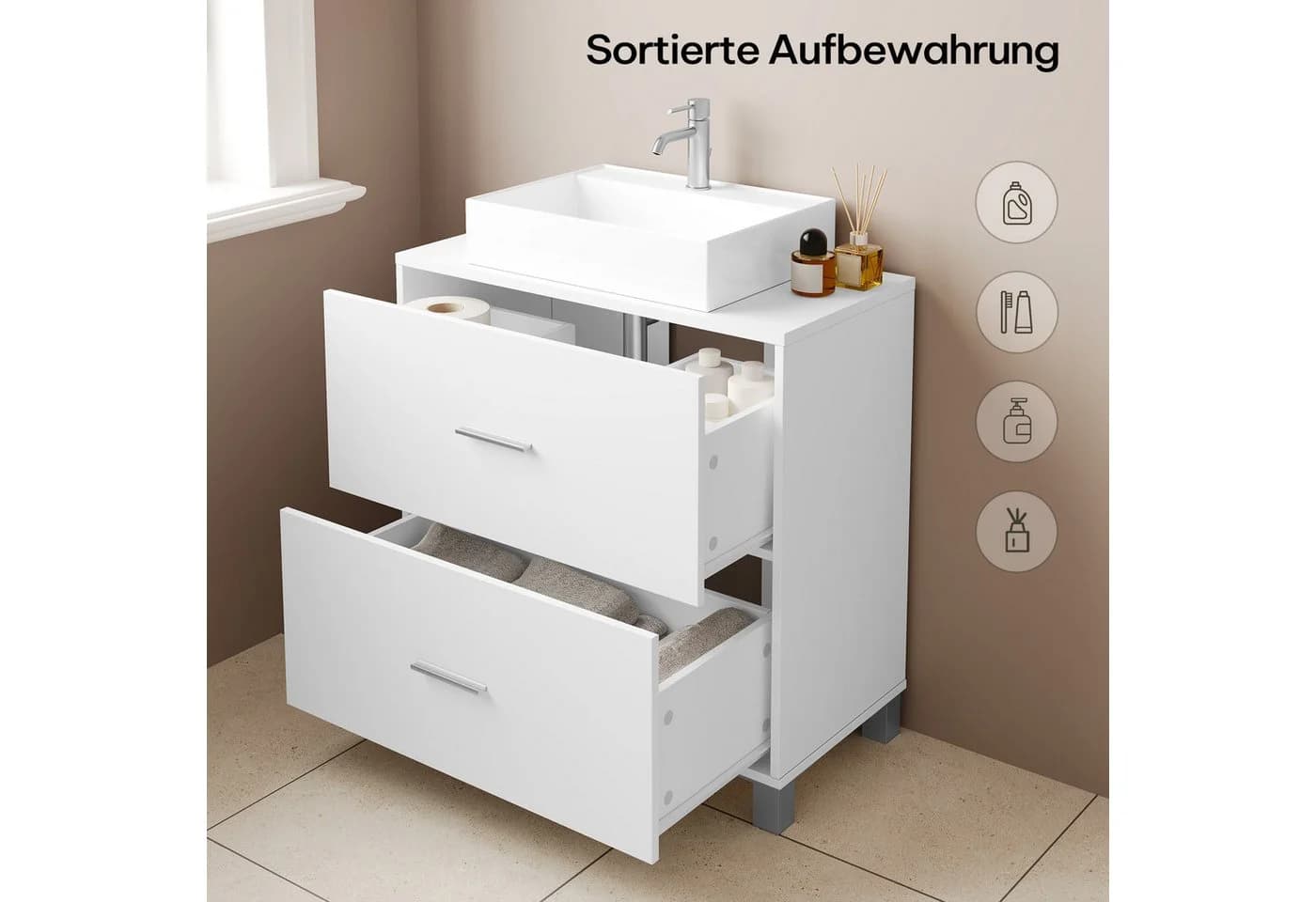 EUGAD Waschbeckenunterschrank Weiß 2 Schubladen Modern - Bild 4