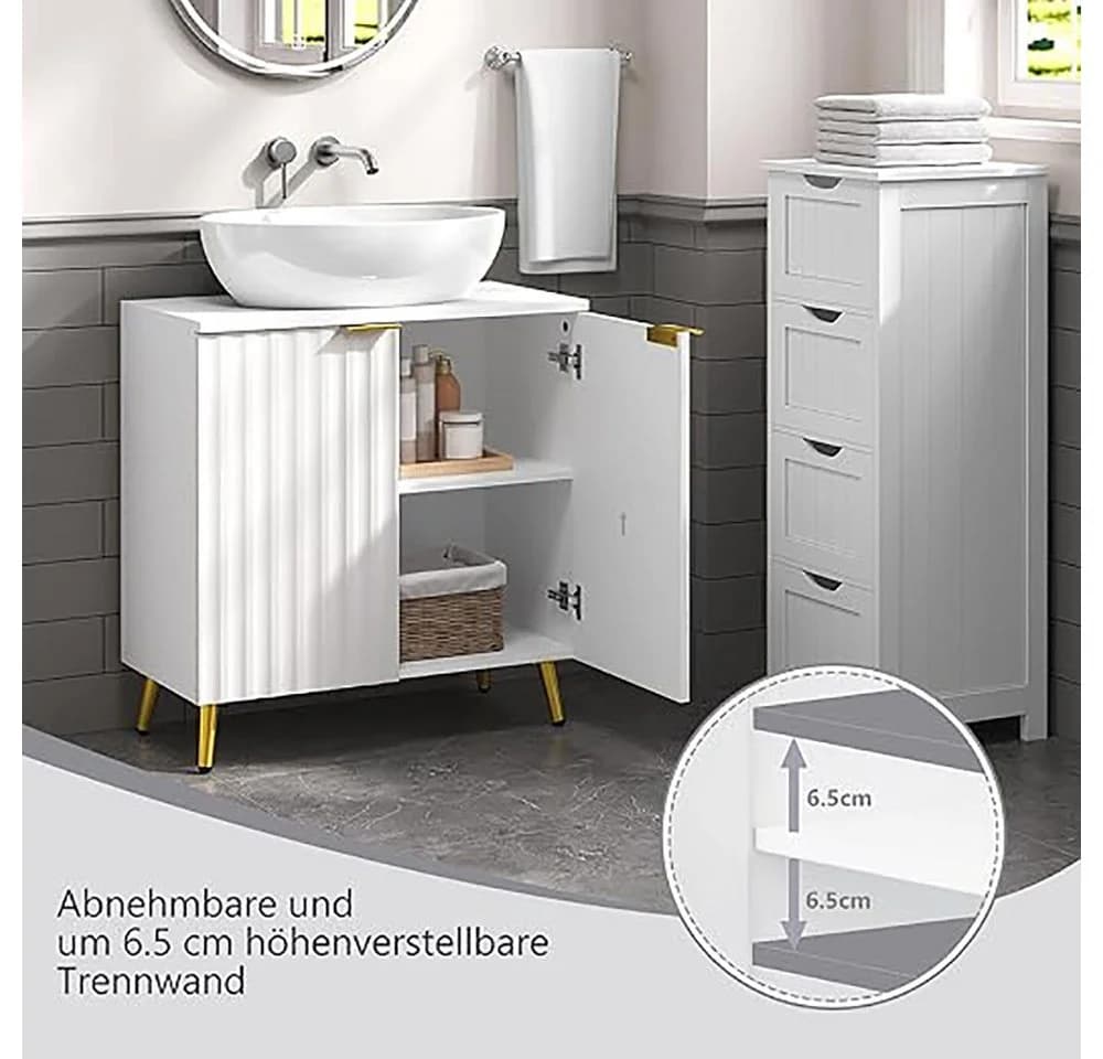 EUGAD Badkommode Weiß mit 2 Türen und Goldgriffen - Bild 5